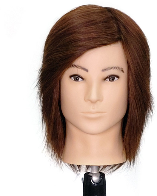 BEUGA(뷰가) 인모 100프로 남자 연습용 통가발 J타입 큰 두상 브라운 헤어 커트 드라이 아이롱 펌 염색 미용 연습 가발, 1개