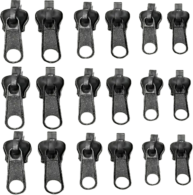 지퍼 손잡이 3종 소 중 대 세트 지퍼고리 교체용 리폼 풀러, 18개, 블랙