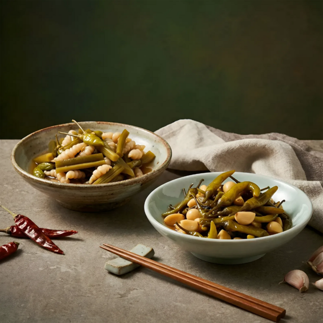 직접 만든 간장 고추알마늘1kg+궁초산1kg 맛있는 장아찌 매콤 새콤 반찬 세트, 1kg, 2개