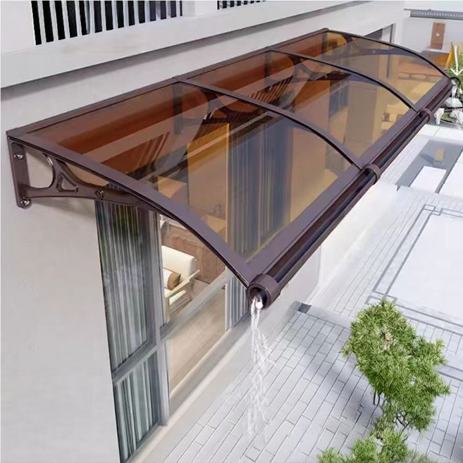고정어닝 캐노피 니차양 캐노피 DIY 빌라 발코테라스 창문 처마 비가림 현관 주택 차양 비가리개, 블랙 프레임 + 브라운 판넬