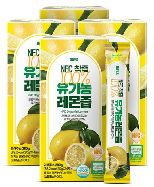참앤들황토농원 데이앤 NFC착즙 100% 유기농레몬즙 14포 4박스 유기농 디톡스 쥬스, 4개