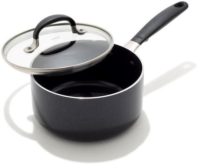 OXO 유리 뚜껑이 있는 1.6QT 논스틱 에브리데이 소스 팬 BPA 프리 컴포트 그립 실리콘 핸들 식기 세척기 및 오븐 사용 가능 PFAS 프리 세라믹 프라이팬 소스, OXO 옥소 유리 뚜껑이 있는 1.6QT 논스틱 에브리