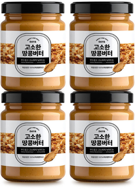 데이앤 무가당100% 무첨가 고소한 순수 땅콩버터, 450g, 4개