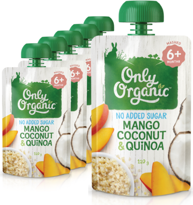Only Organic 온리오가닉 이유식 퓨레 6개월부터, 6개, 120g, (망고+코코넛+퀴노아) 혼합맛