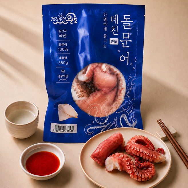 완도 데친 돌문어 350g 손질완료 문어숙회 숙회용 냉장 오아시스상회, 1개