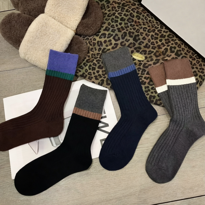 럽니드삭스 4켤레 여성용 골지 컬러 배색 양말