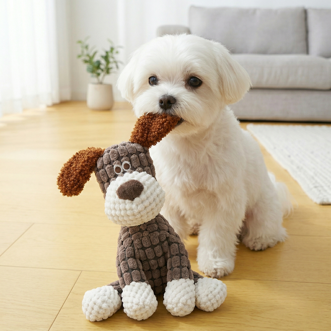 쬬린 소리나는 강아지 뜨개 장난감, 브라운 강아지, 1개