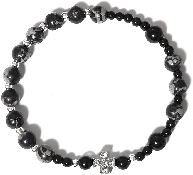 지홍 천연 오닉스 흑요석 1단 묵주 팔찌, 1개, 천연 오닉스 흑요석 팔찌 17cm