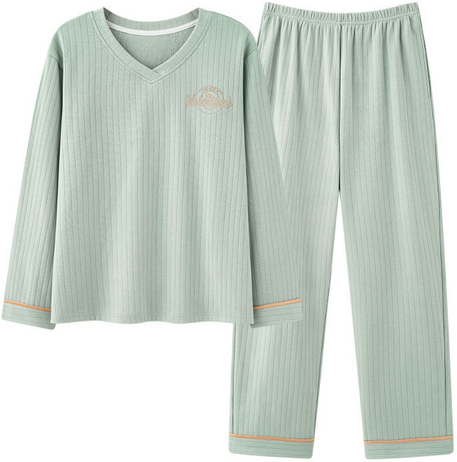 봄 가을 여성 실내복 세트 빅사이즈 루즈핏 브이넥 긴팔티 + 바지 파자마 세트 데일리 여자 홈웨어 상하의세트 YJW