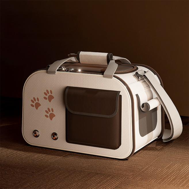 시그니프 반려동물 고양이 강아지 사계절 겨울 기모 이동가방 털부착 접이식 가방, 1개, 베이지+브라운 겨울용