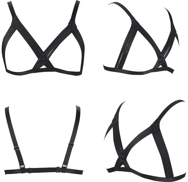 HANAERNES 펑크 록 한 오픈 가슴 케이지 브래지어 금속 액세서리 하이 엔드 하라주쿠 고딕 자르기 탑 본디지 멜빵 속옷