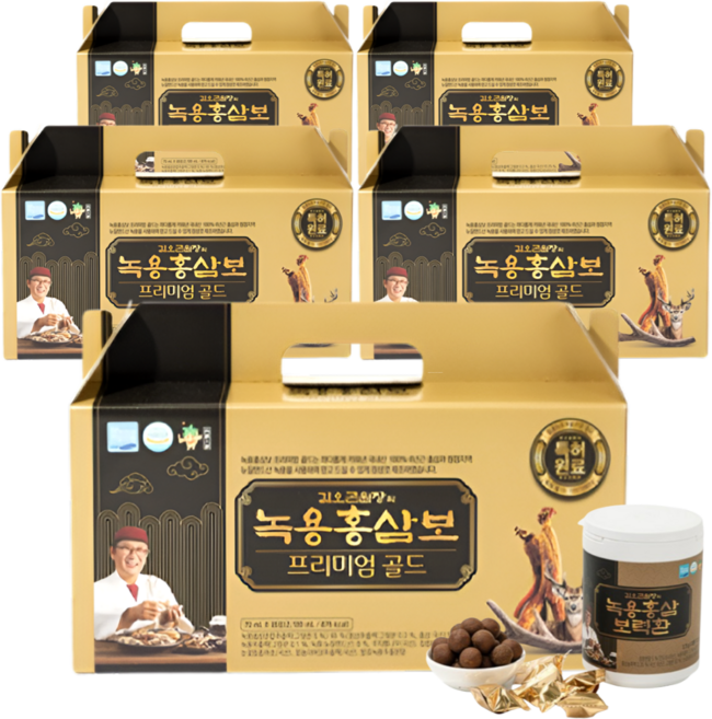 [홈쇼핑 히트상품] 김오곤 녹용홍삼보 5개월분 150포+[김오곤 보력환30환] 프리미엄 골드 보양세트 면역력 건강 선물세트, 1세트, 녹용홍삼보150포 5박스+김오곤보력환30환, 150회분