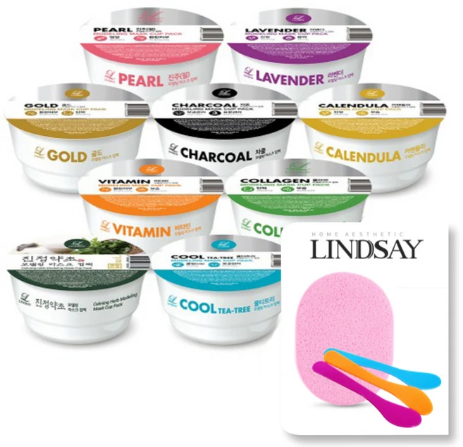 린제이 모델링 마스크 컵팩 8종 세트 (스파출라+해면 증정), 티트리4+비타민4, 1개, 8개입 - 쿠팡