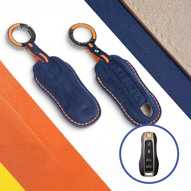 벤오토 포르쉐 호환 알칸타라 스마트키 가죽 키케이스 3 4버튼 키링 키홀더 (S6-PA3 PA4), 10-02. 포르쉐 4버튼 (S6-PA4), 블루
