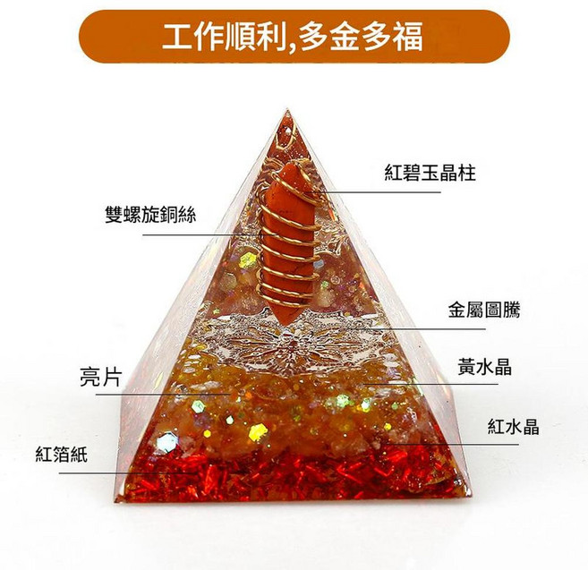 天然水晶招財金字塔擺件, 12號 6cm 財源廣進，多金多福, 1個
