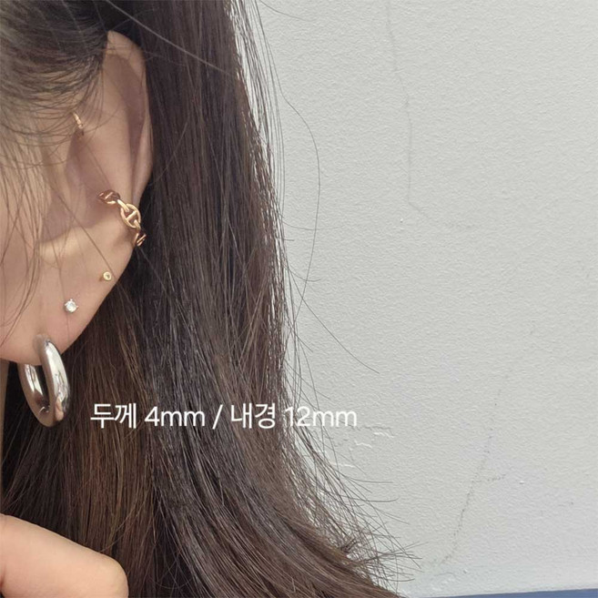 1+1 뷰니들 원터치링 귀걸이 원터치피어싱 전체 써지컬스틸 볼드 링 한쌍(2개)