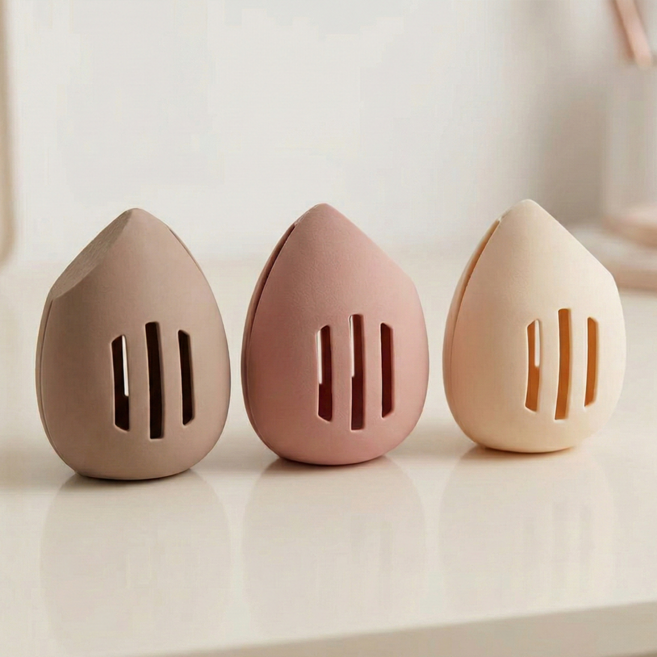 실리콘 물방울 퍼프 보관 케이스 3종 세트, 3개, 아이보리+핑크+브라운