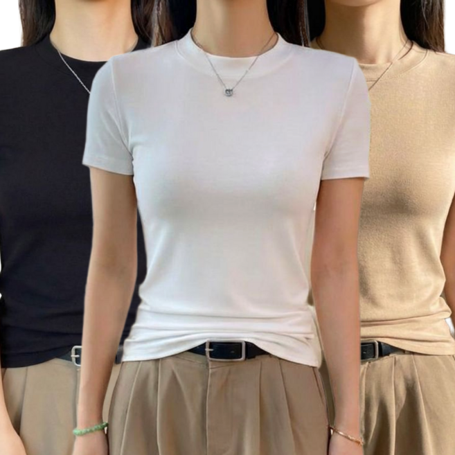 코코유니 여성 이너티 여성 반팔티 무지 흰색 티셔츠 3P