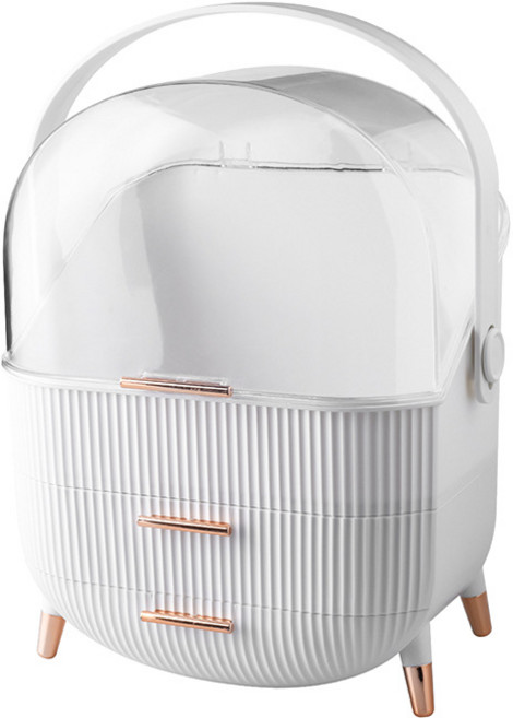 [신혼일기] 골드 손잡이 투명커버 화장품정리함, 화이트, 1개