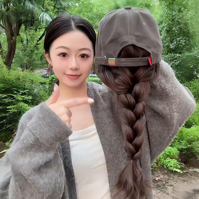 假髮帽子一體自然減齡小狐狸棒球鴨舌帽假髮女全頭套 副廠商品, 冷棕色, 1個