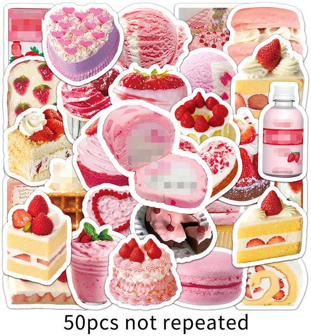 50張 甜品塗鴉 個性蛋糕咕卡 DIY 奶茶杯 水杯 行李箱貼紙 防水, 50張ins風蛋糕甜品-831, 1個