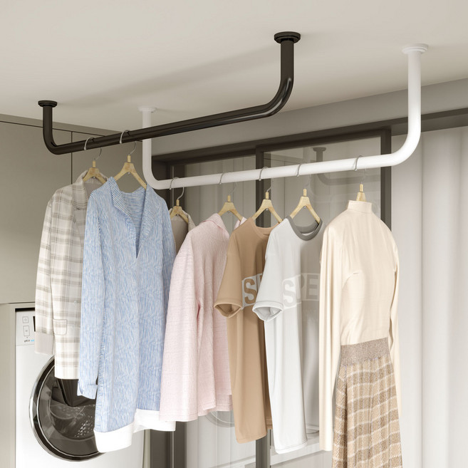 아파트 천정 빨래봉 베란다 바 빨래 직선봉 건조 발코니 천장 이불 건조대, 무광블랙 80 x 13