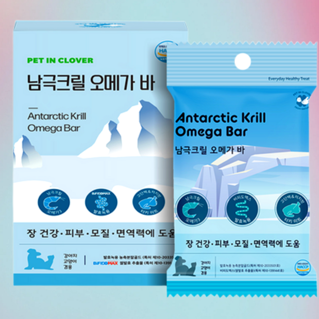 펫인클로버 반려동물 남극크릴 오메가 바 영양제, 6회분, 피부/피모+장건강, 1개