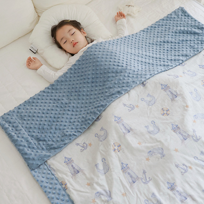 豆豆毯嬰兒a類毯子新生寶寶蓋毯豆豆被兒童安撫毛毯秋冬四季通用, 海豹小水手-輕氧紗＋豆豆絨[推薦室溫25°以上]