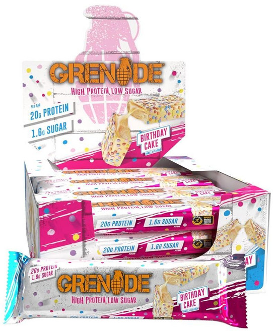 Grenade Grenade Carb Killa 고단백 및 저설탕 캔디 바 12 x 60g - 생일 케이크 Carb Killa Birthday Cake Candy Bars (12, 720g, 1개