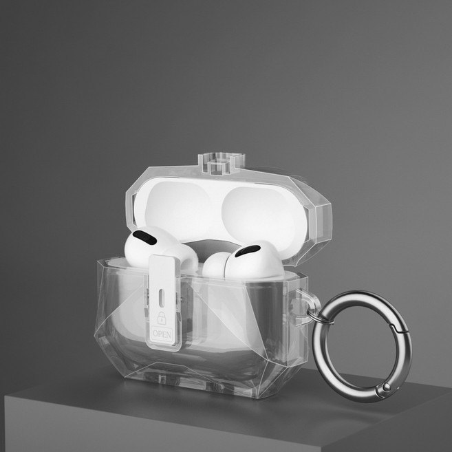 BENRAN 에어팟 프로 3 케이스 자동 팝업 자석 잠금 충격방지 방탄 보호케이스 락버튼 잠금 에어팟프로3 하드케이스 보호커버, 1개, 반투명 블랙, airpods pro3