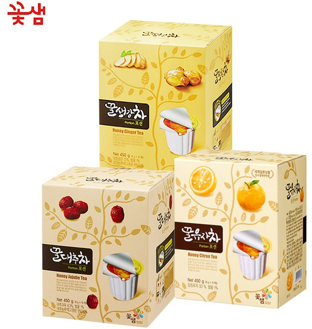 꽃샘 꿀유자차 +꿀대추차 +꿀생강차 포션 (45개입) 액상차, 1개, 1개입