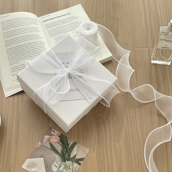 쉬폰 망사 샤 꽃다발 선물 포장 리본 끈 2P, 2개, 9m, 퓨어화이트