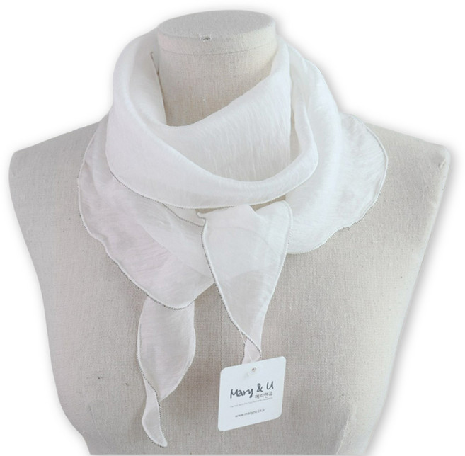 메리앤유 미니볼 트리밍 실키 소재 롱 스카프 선물 케이스 국산