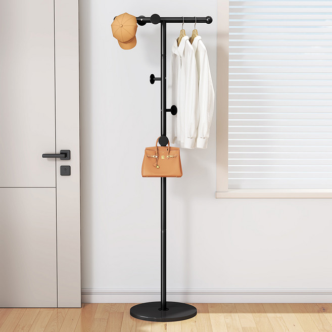 희망가 스탠드 옷걸이 T자형 튼튼한 철제 행거, 블랙