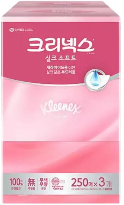 크리넥스 각티슈 실크소프트 250매 3입, 3박스