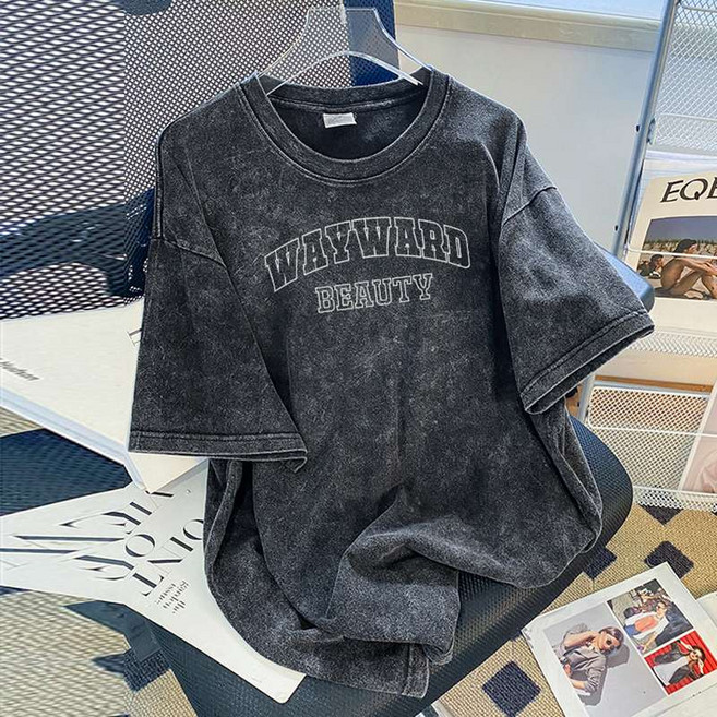 더벨러리 여성 피그먼트 워싱 반팔 티셔츠 BCT5020 루즈핏 오버핏 레터링 캐주얼