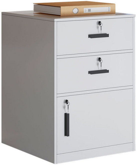 잠금 서랍장 3단 책상 잠금장치 캐비닛 사무용 서랍 열쇠 A, 높은 버전 블랙캐비닛 흰문