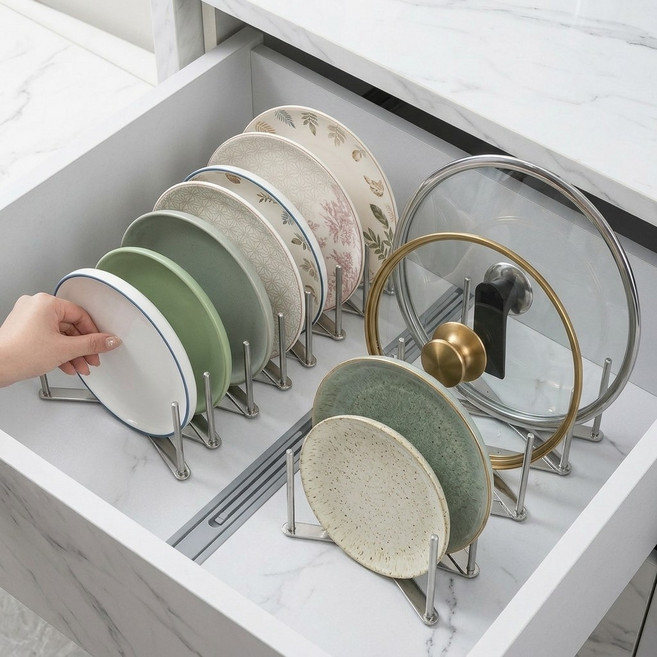 상덕 접시꽂이 2종 세트 대형+소형 주방 접시정리대 싱크대 그릇 수납 스탠드, 스테인리스 실버, 2개