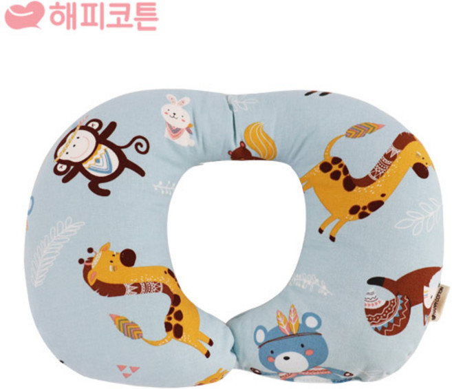 해피코튼 아기 목쿠션 자동차 유모차, 몽키 블루