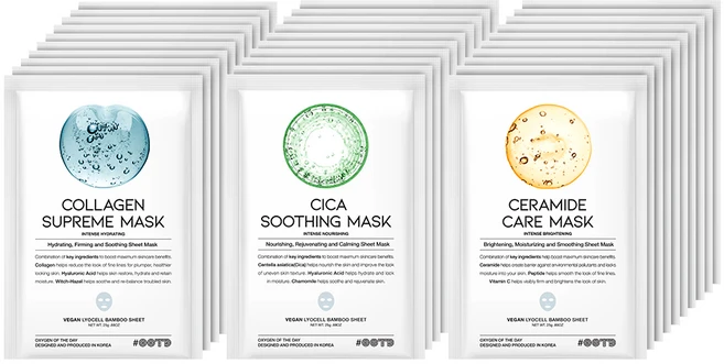 #오오티디뷰티 하이드레이팅 에센스 밤부 시트 마스크팩 30매입 콜라겐 슈프림 마스크 10p+세라마이드 케어 마스크 10p+시카 수딩 마스크 10p - 쿠팡