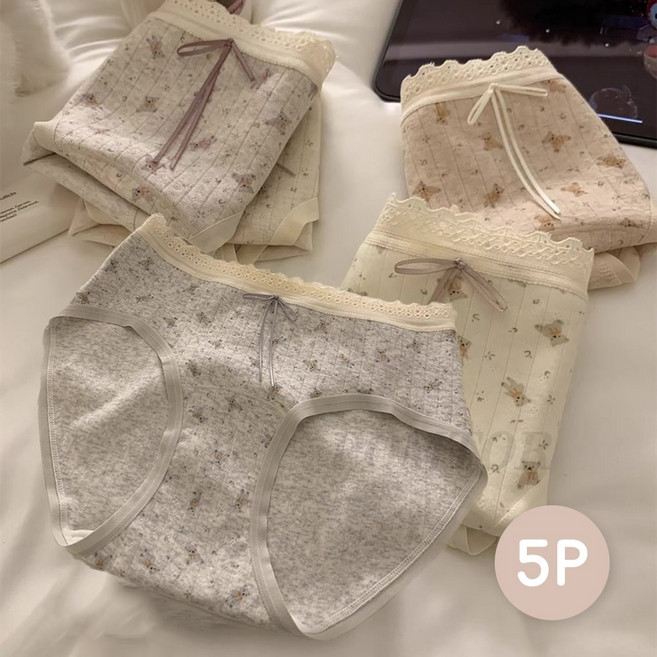 POMTOR 데일리 부드럽고 편안한 면 여성 팬티 5종세트