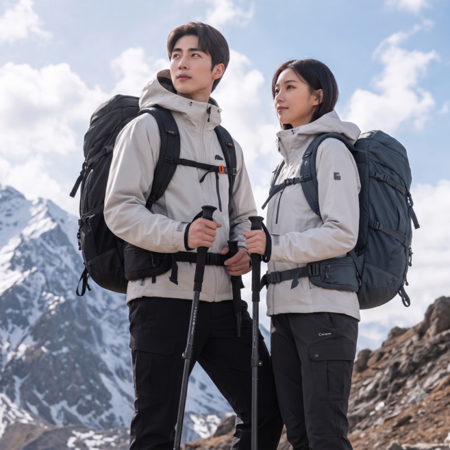 코레브 초경량 항공알루미늄 접이식 등산스틱, 2개, 블랙