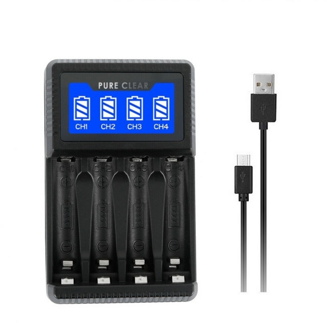 퓨어클리어 4슬롯 AA AAA 충전지 USB 충전기, 1개, 퓨어클리어 AA AAA 충전지용 USB 4구 LCD 충전기