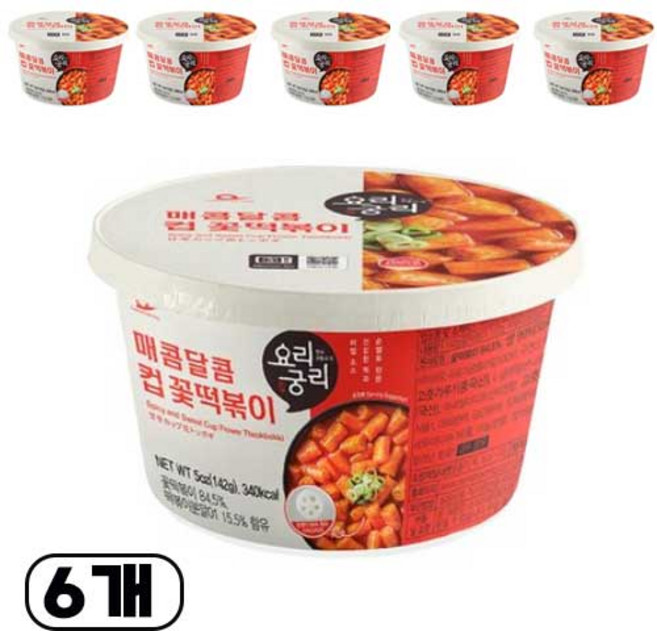 요리궁리 매콤달콤 컵 꽃 떡볶이, 6개, 142g