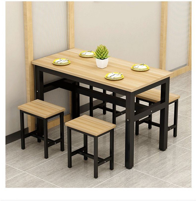 4인용 식탁세트 의자 포함 1200x600 4인용식탁 가정용 레스토랑 겸용, 원목색+블랙 선반