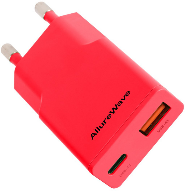 얼루어웨이브 초슬림 Gan PD3.0 PPS 30W 2포트 C타입 초고속 충전기 듀얼 포트 어댑터, 1개, 핑크