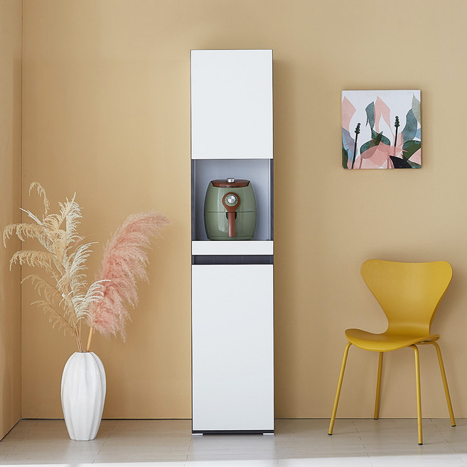 미자크 리버스 밥솥틈새수납장 1853 / 비스포크 주방수납장 부엌 수납장 속깊은 키큰 장 냉장고 옆 250 300 350 400, 광파형, 크림화이트+크림화이트