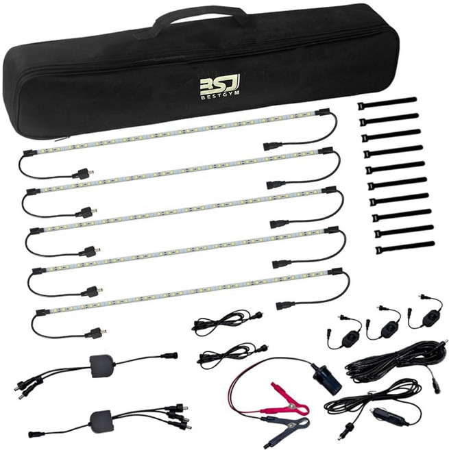BSJ BESTGYM 12V LED 실내등 알루미늄 리지드 스트링 라이트 디머 스위치 방수 라이트 스트립(5pcs-화이트), 4pcs-Amber+White