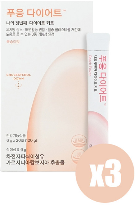 닥터블릿 푸응 다이어트 복숭아맛 푸웅 6g x 20포 3박스 1개월분, 20회분