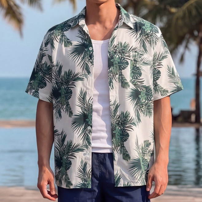 루크 남성 여름 루즈핏 하와이안 반팔 셔츠 남자 트로피컬 남방 5부 소매 포켓 상의 바다 해변 휴가 휴양지 바캉스 신혼 여행룩